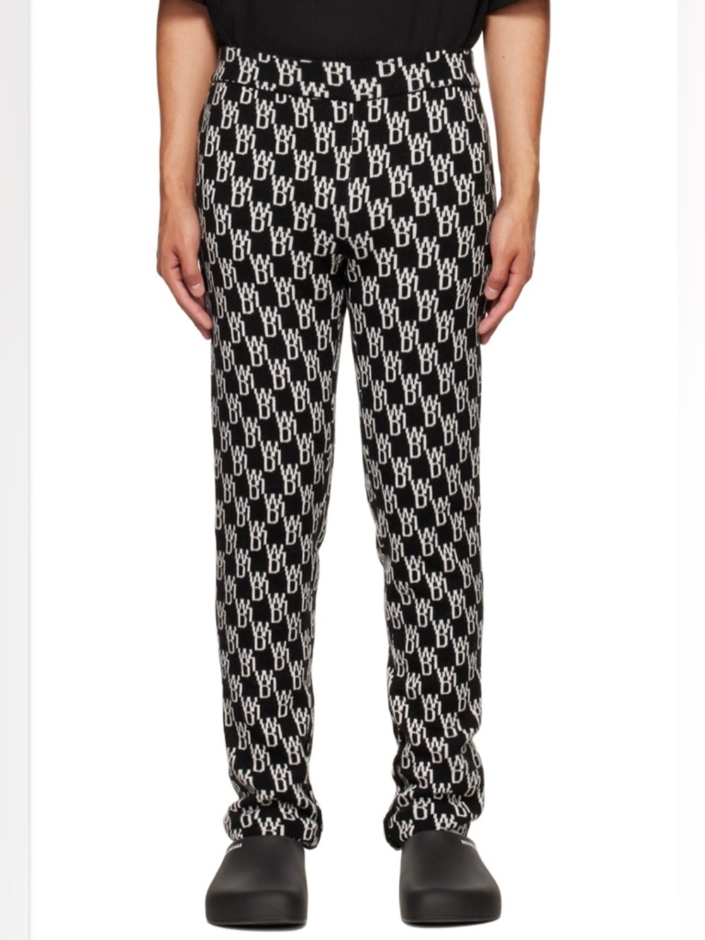 WE11DONE Jacquard Logo Monogram Knit Pants Wool Cashmere Blend Button Hem Sz S